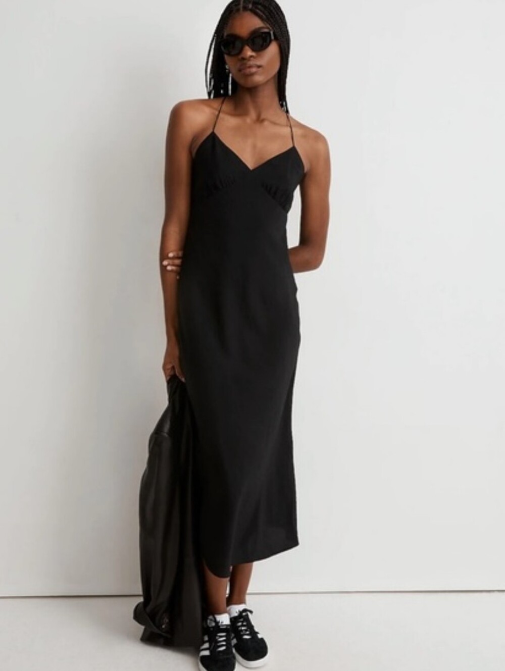 Zara Black Maxi Slip Dress with Spaghetti Straps